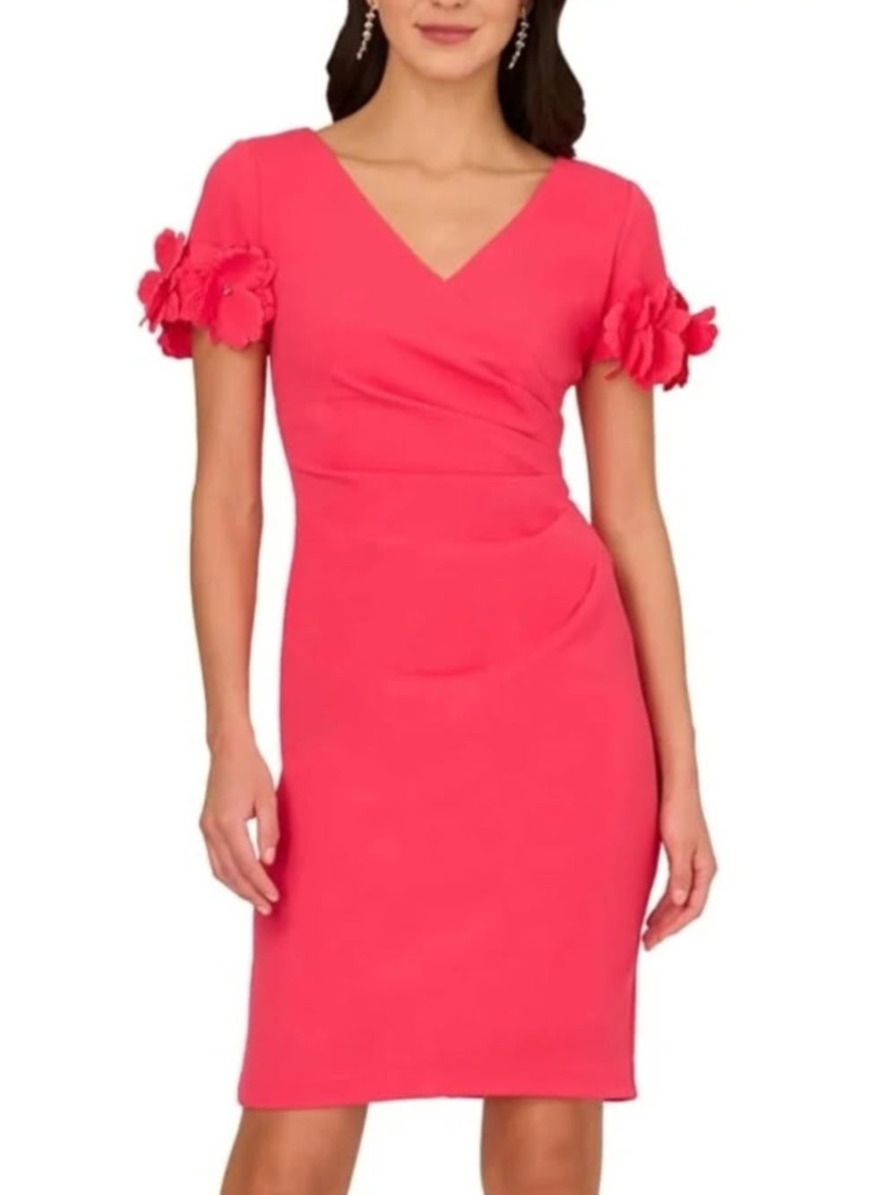 Adrianna Papell Coral Pink 3D Floral Sleeve Dress